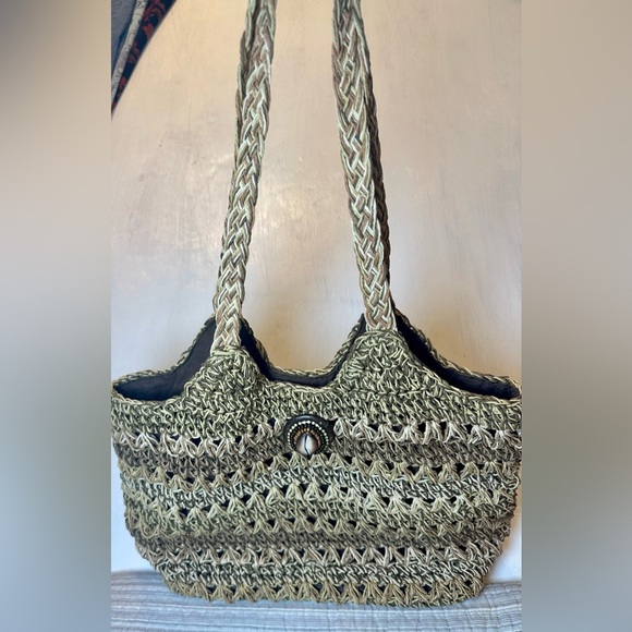 Blue Miami Straw Tote Bag Woven Boho Beach Purse Shell Accent 17”x10” - Picture 5 of 12